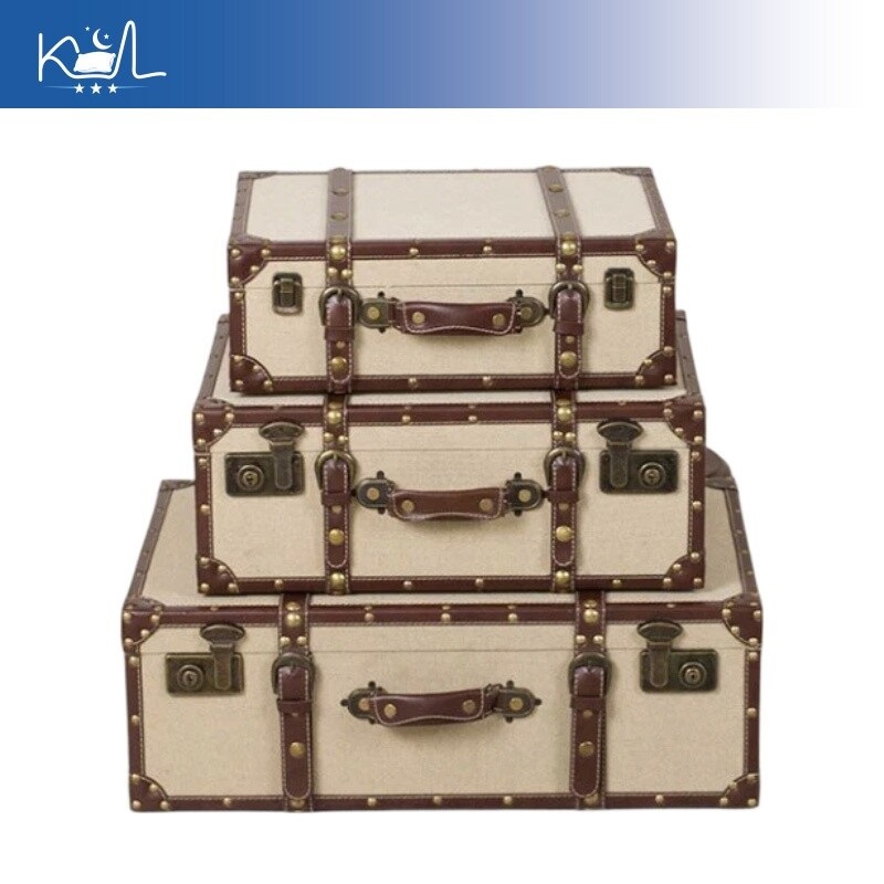 Retro Vintage Trunk Suitcase - Kotak Penyimpanan Kain Linen Vintage, Koper