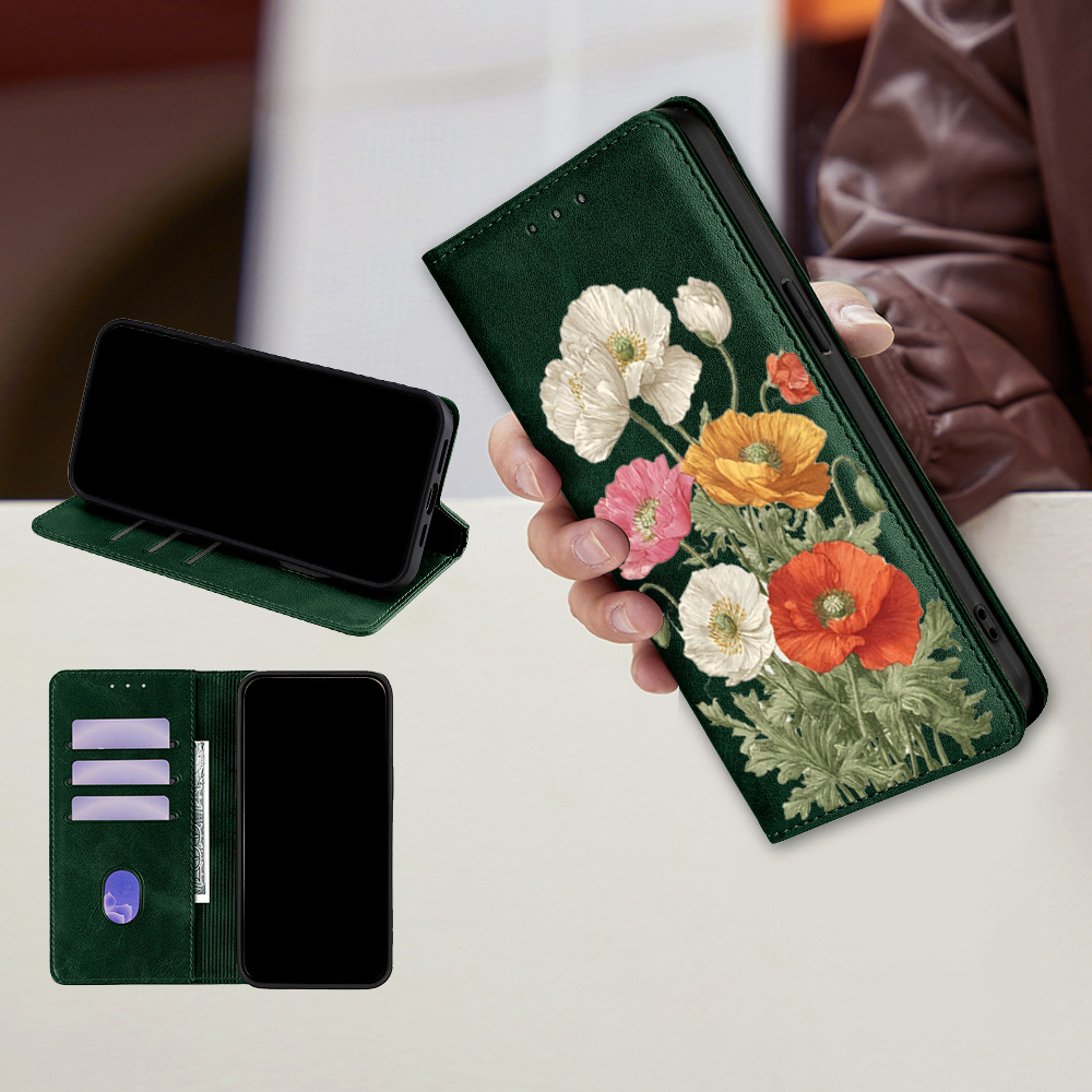 Wallets - Casing Dompet Kulit Magnetik Pola Bunga